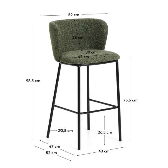 Барный стул Ciselia из темно-зеленого шенилла с ножками из черной стали