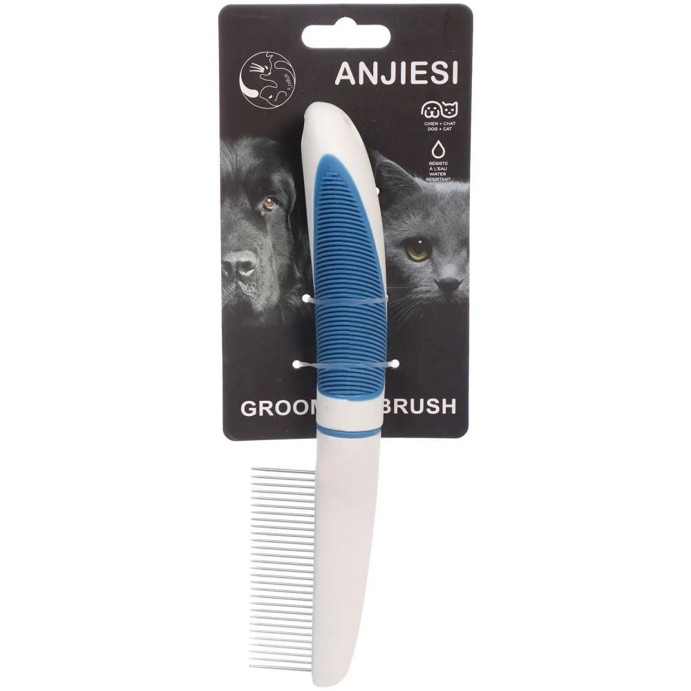 Расческа - пуходёрка для животных «ЛАПУСИКИ», коллекция БРО, прорезиненная ручка, цвет белый/голубой, 5*22см (блистер)