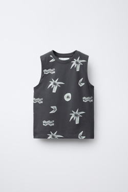 ZARA МАЙКА С ПРИНТОМ «ПАЛЬМЫ», АНТРАЦИТОВО-СЕРЫЙ