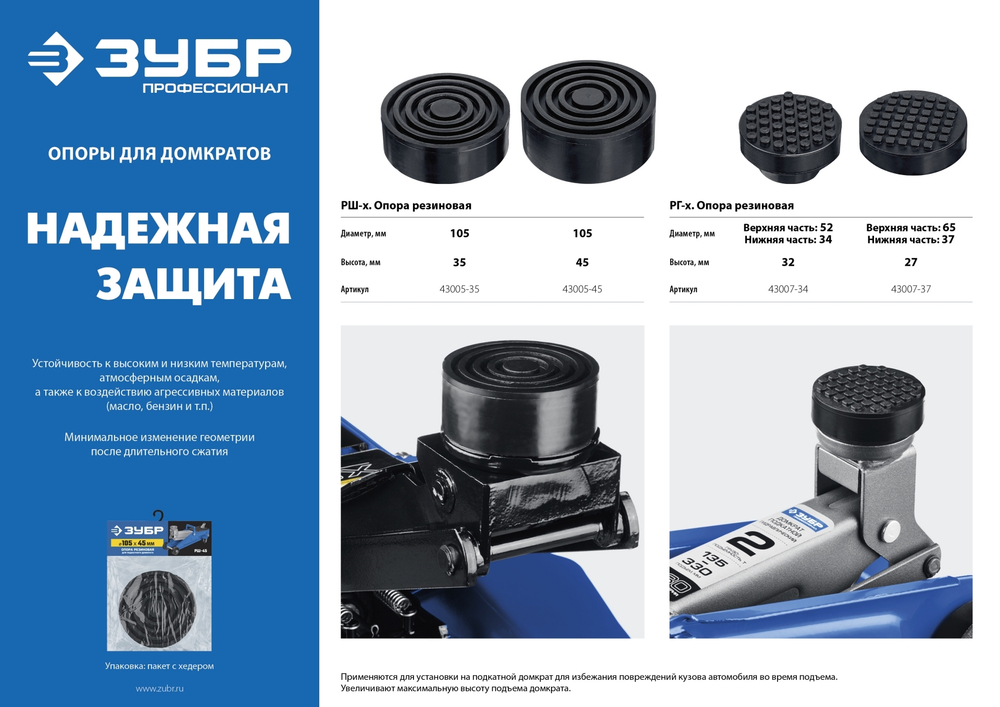 ЗУБР РГ-37 D65/d37/H27мм опора резиновая для домкрата, Профессинал