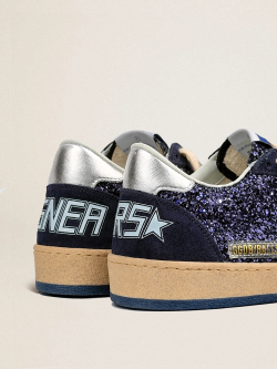 Ball Star LTD in blue glitter with leather star and metallic leather heel tab