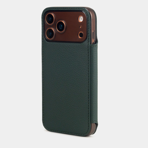 Чехол-книжка кожаная для iPhone 17 Pro, теленок темно-зеленого цвета