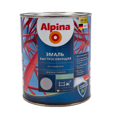 ГРУНТ-ЭМАЛЬ АЛКИД ALPINA ЭМАЛЬ ПО РЖАВЧИНЕ ШЕЛК-МАТ RAL 7040 750 МЛ/ 900ГР