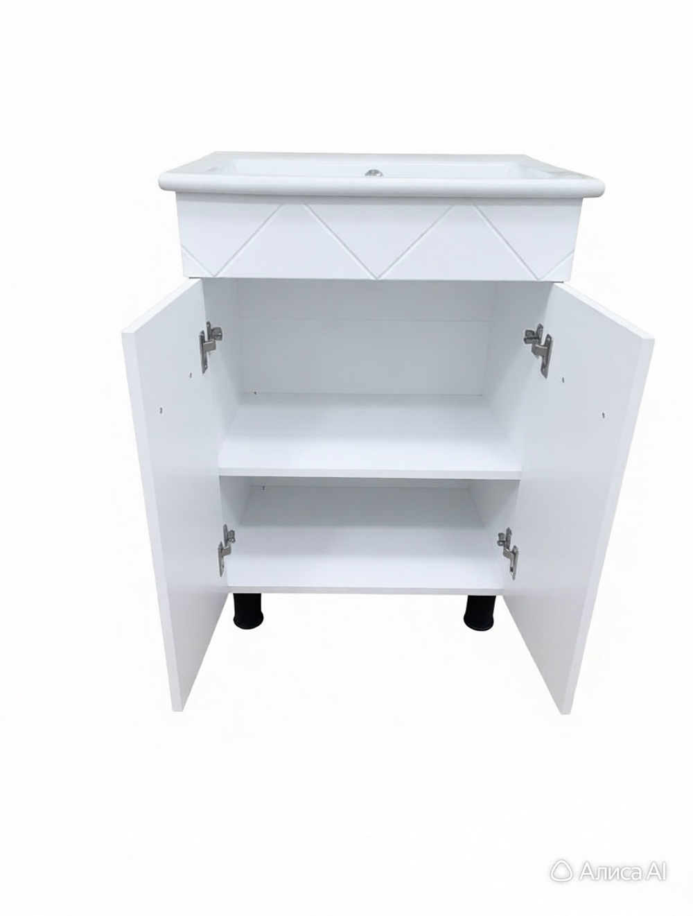 Комплект мебели для ванной Куба 60 цвет графит+белый - зеркало с тумбой и раковиной Элина