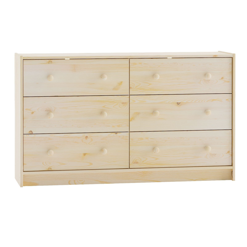Dipriz Широкий деревянный комод Раст 6 ящиков, из сосны в натуральной отделке, с органайзерами для вещей