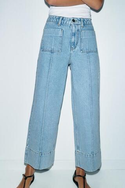 ZARA ДЖИНСЫ Z1975 WIDE-LEG CROPPED С ВЫСОКОЙ ПОСАДКОЙ, ГОЛУБОЙ