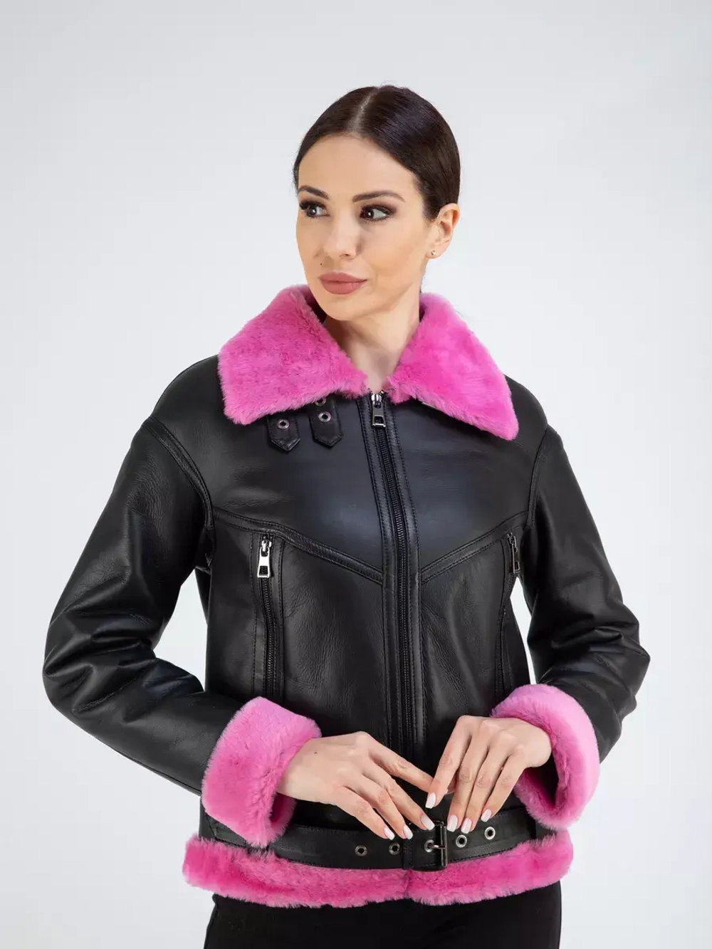 Дубленка зимняя натуральная короткая пилот авиатор