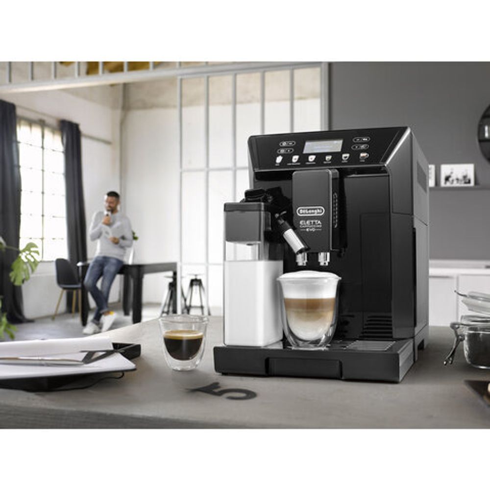 Кофемашина DELONGHI Eletta Cappuccino Evo ECAM46.860.B, 1450 Вт, объем 2 л, автокапучинатор, черная