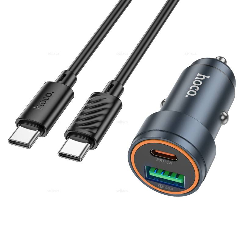 Автомобильное зарядное устройство для Type-C Hoco Z57A PD30W+QC3.0 (metal grey)