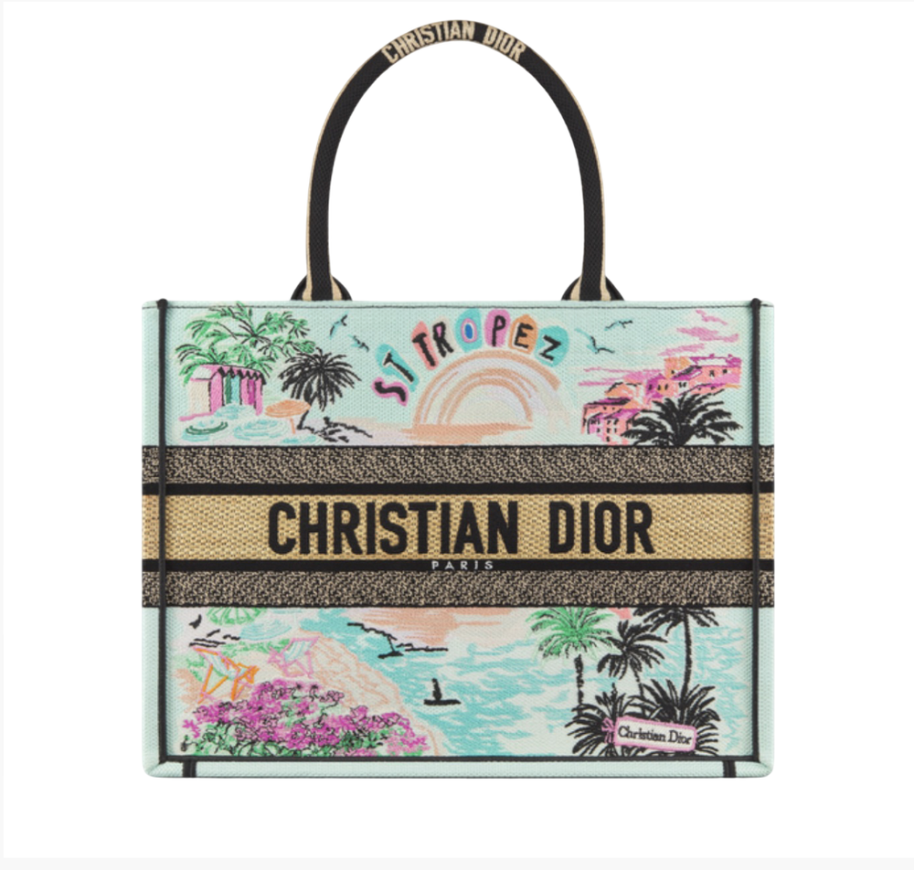 Сумка Dior Book Tote Medium Souvenir из рафии и вышитого хлопка с логотипом