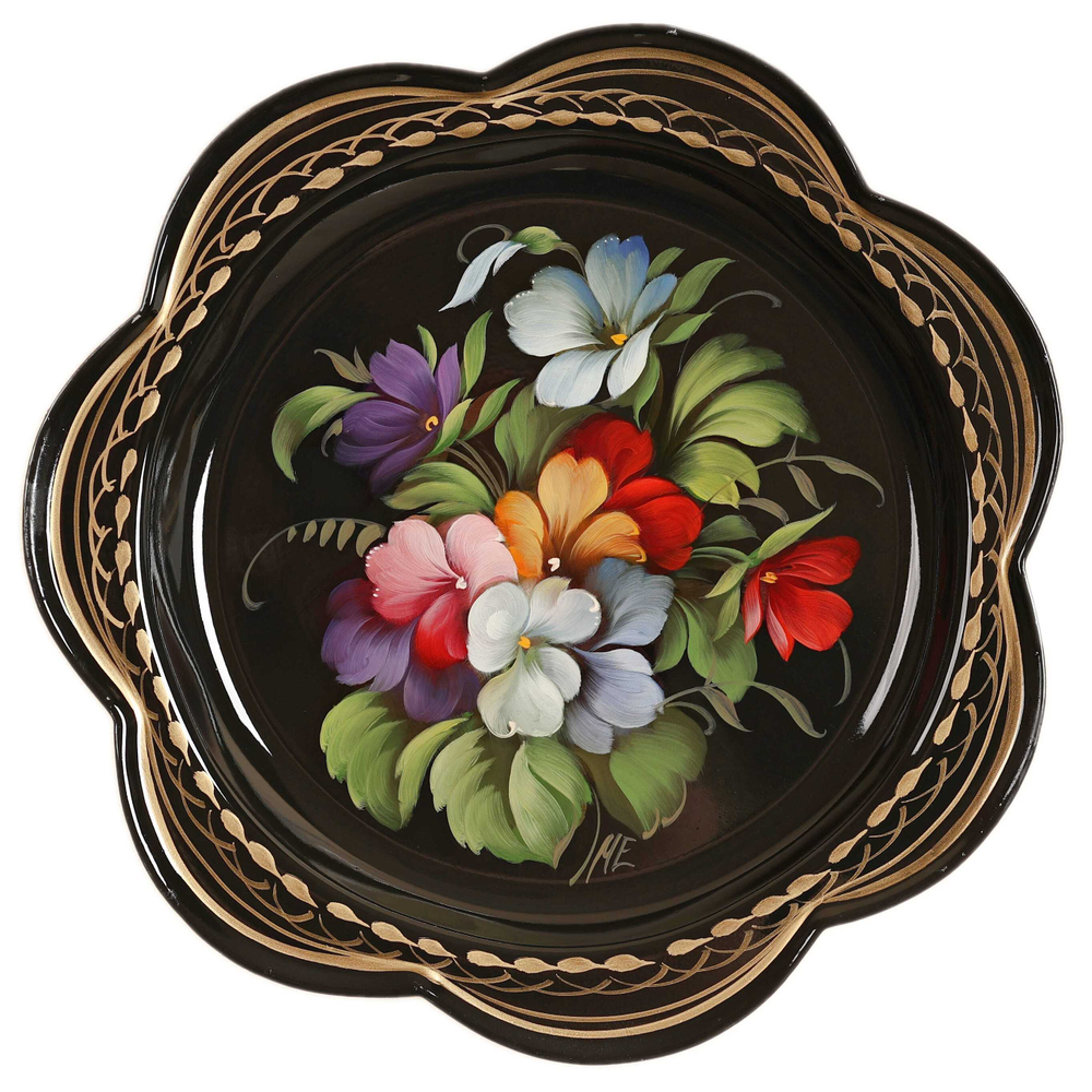 Жостовский поднос декоративный, размер 18 см (A1), металлический
