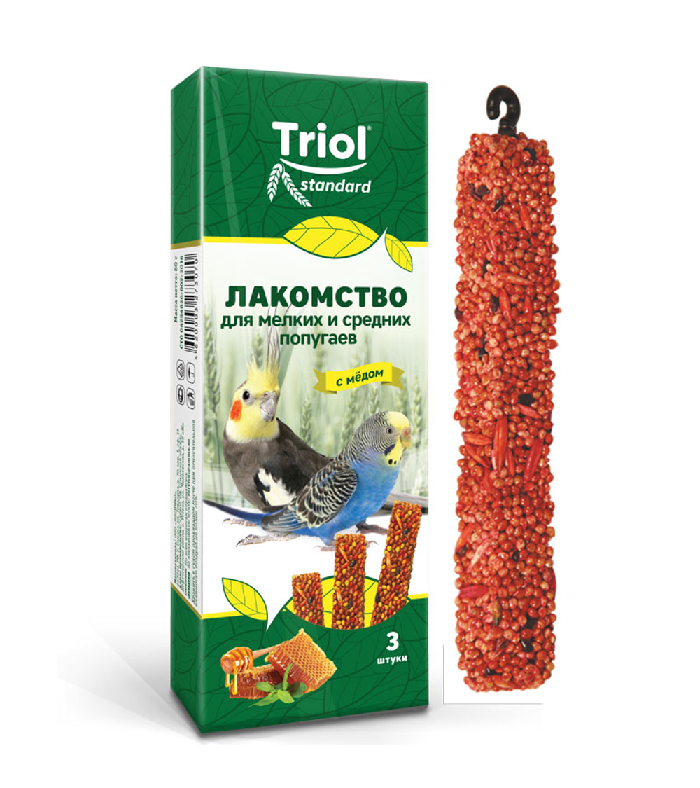 Лакомство для мелких и средних попугаев с мёдом (уп. 3 шт), 80г, Triol Standard