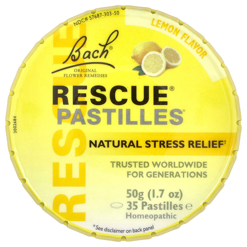 Bach, Rescue®, пастилки для снятия стресса природным способом, со вкусом лимона, 35 пастилок