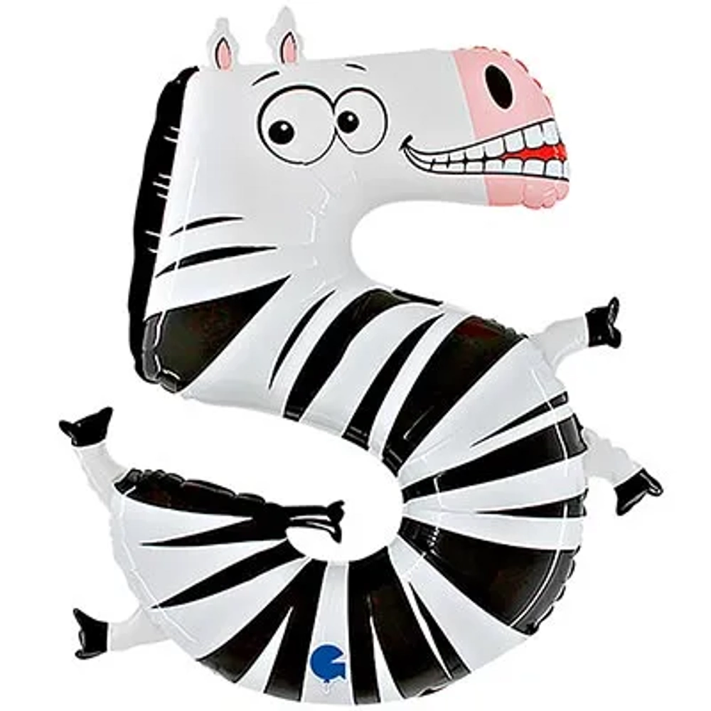 Шар фольга Цифра 5 Зебра 102см с гелием