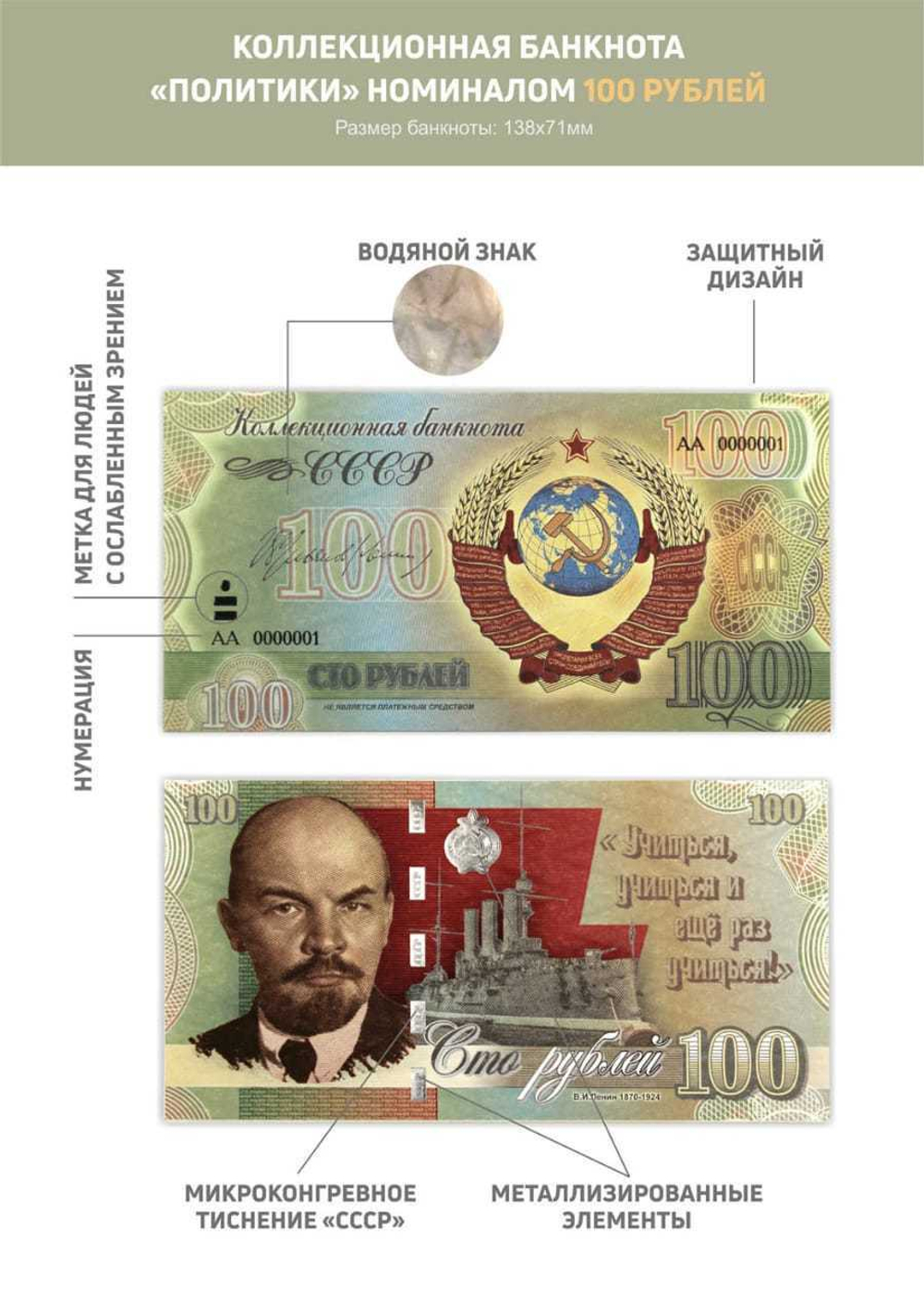 Сувенирная банкнота 100 рублей СССР Ленин