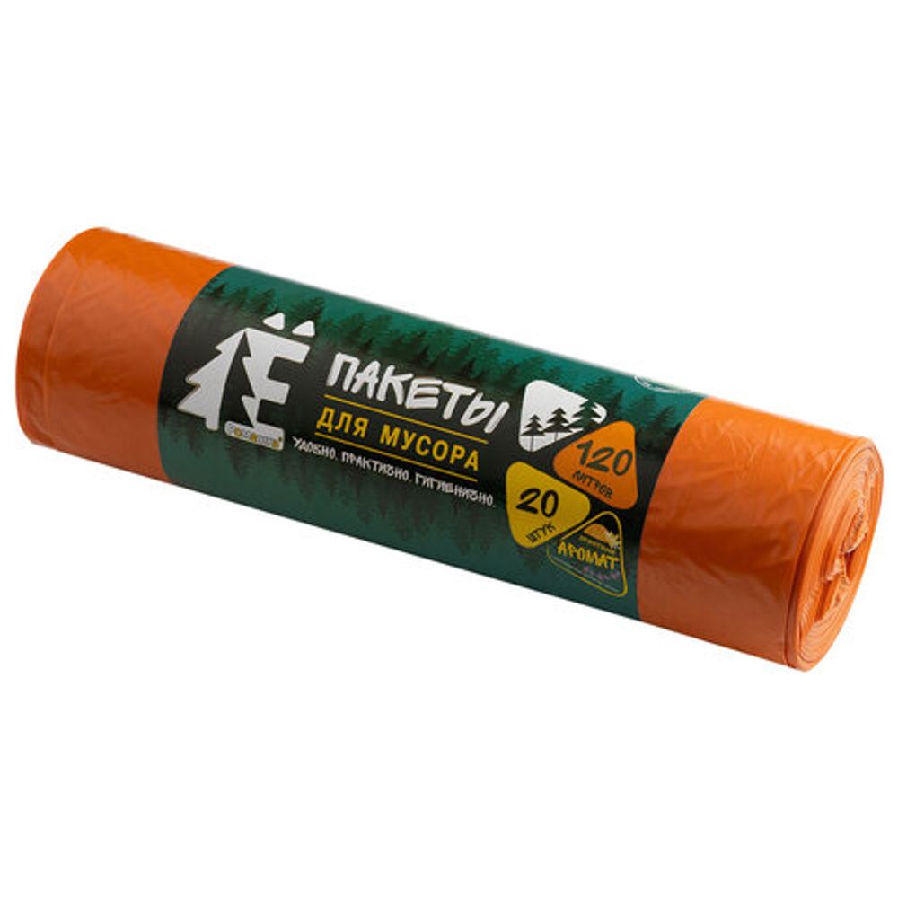 Мешки для раздельного сбора мусора 120 л, оранжевые, в рулоне 20 шт., ПВД 20 мкм, 70х110 см, РОМАШКА, ЕЛР-ВР-120О