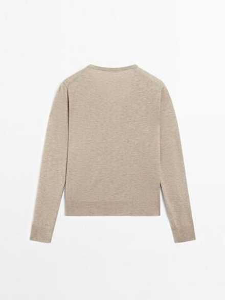 Massimo Dutti Свитер из смесовой шерсти с V-образным вырезом, норка
