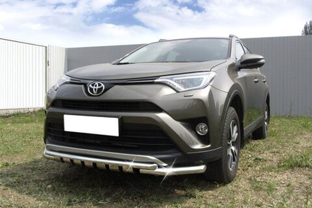 Защита переднего бампера (нержавейка) Toyota Rav-4 (2015-2019) d57+d42 с декор элем