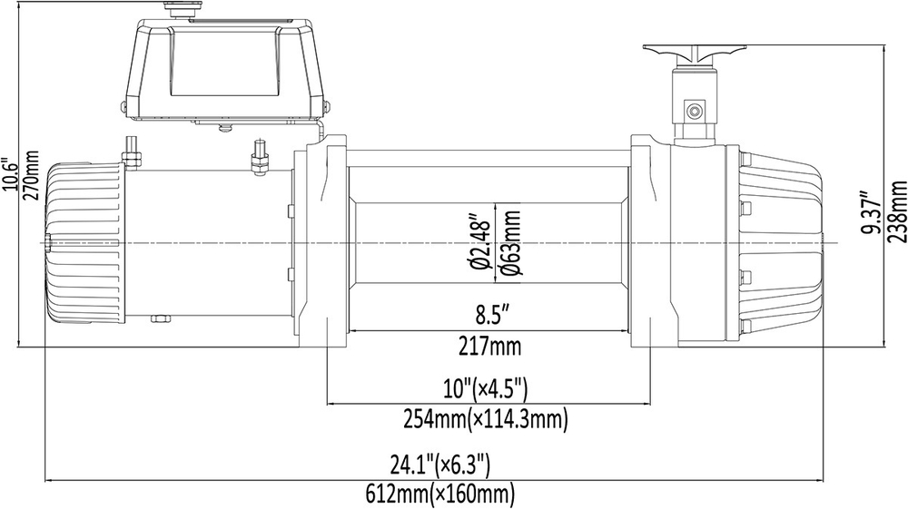 Лебёдка автомобильная электрическая 12V Runva 9500 lbs 4350 кг высокоскоростная, влагозащищенная, комбинированный роспуск, синтетический трос