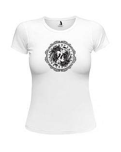 Скандинавская футболка с волком и рунами женская приталенная белая с черным рисунком