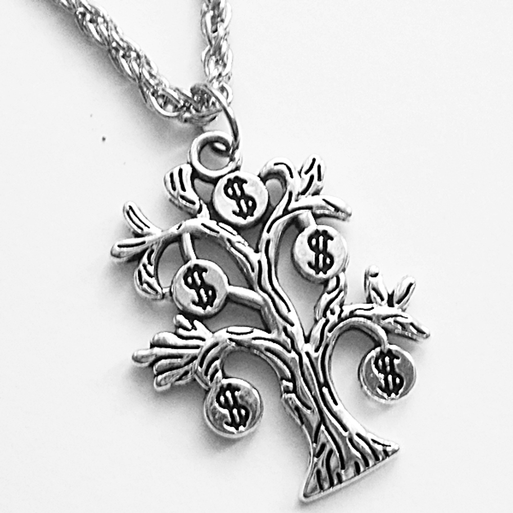 Кулон амулет "Денежное дерево" на цепочке под серебро.