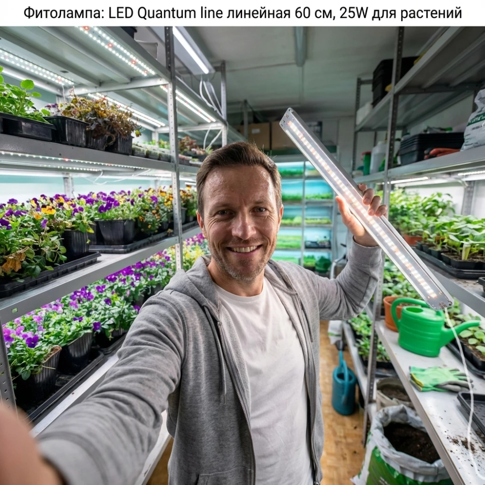 Фитолампа Квантум лайн в руках, крупный план