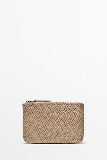 Massimo Dutti Плетеная сумка-клатч из кожи наппа, кремовый