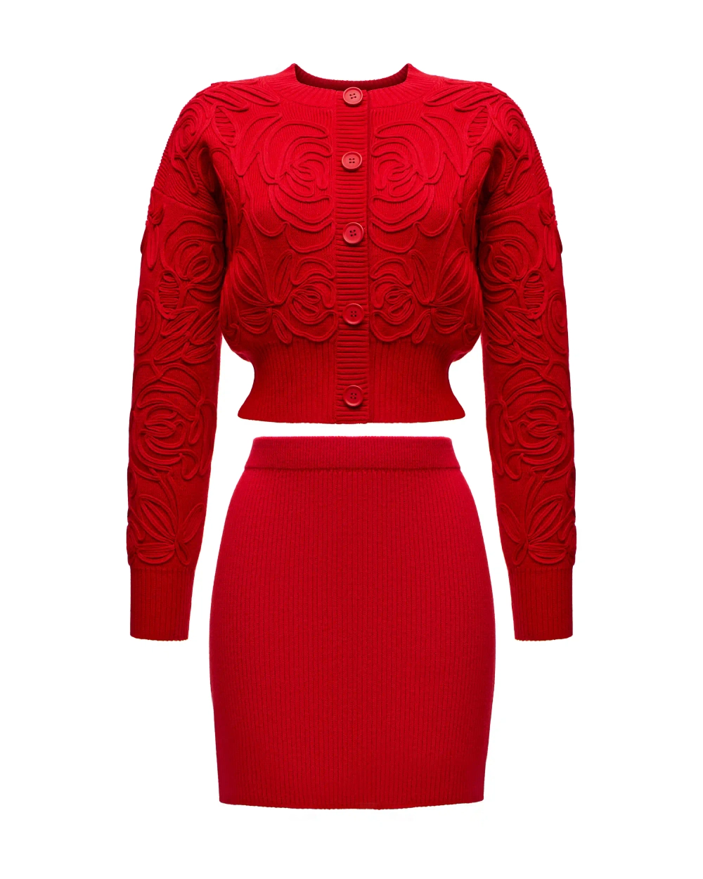 Maryl-Donna mini, вязанный комплект, свитер и юбка мини из красного хлопка