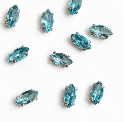 Стразы пришивные стекло в оправе, р. 8х4 мм, голубой