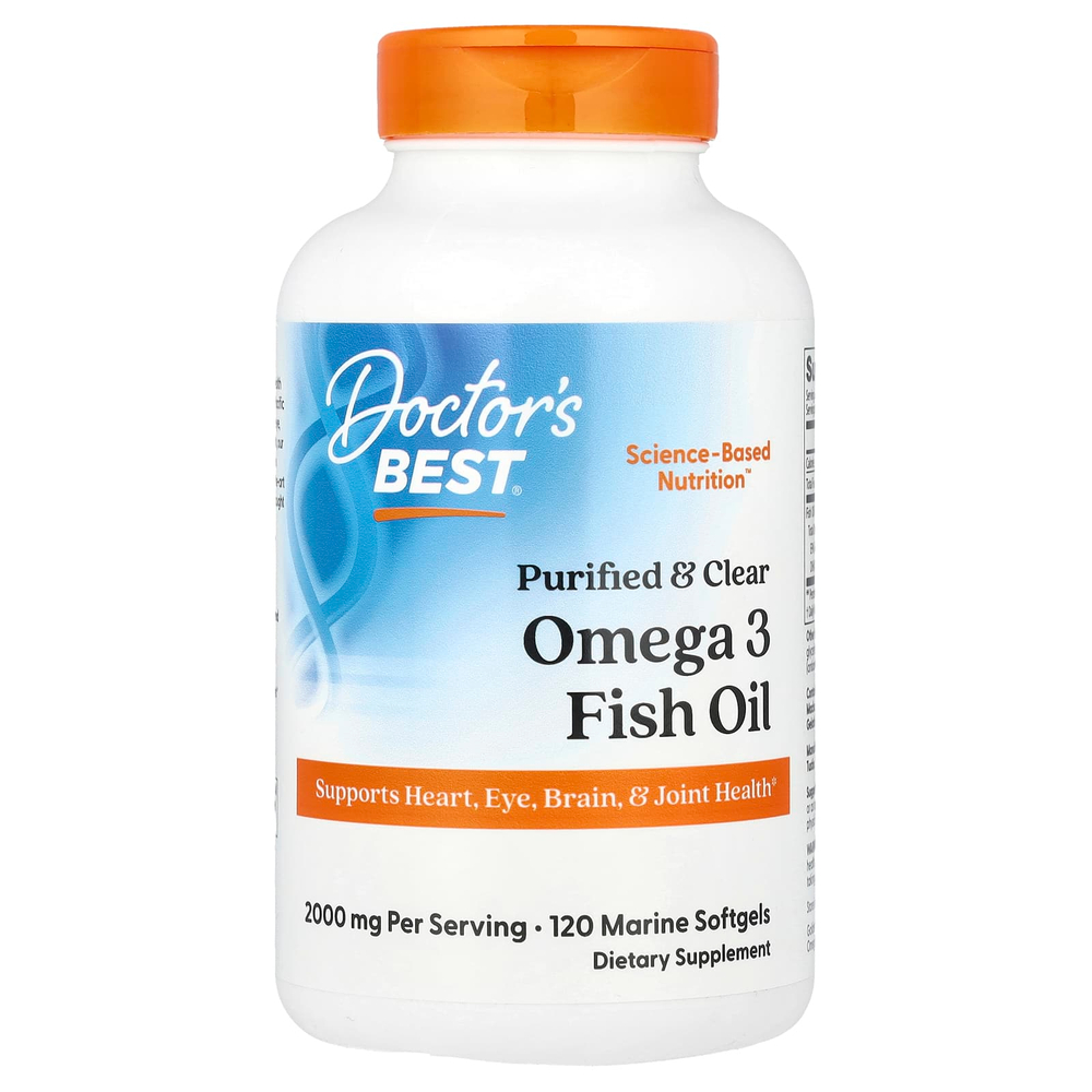 Doctor's Best, очищенный и прозрачный рыбий жир с омега-3, 120 капсул из рыбьего желатина (1000 мг в 1 капсуле)