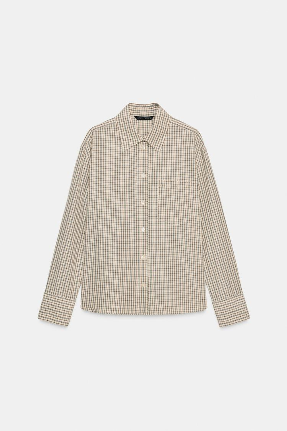 ZARA РУБАШКА REGULAR FIT В КЛЕТКУ, ЭКРЮ/КОРИЧНЕВЫЙ