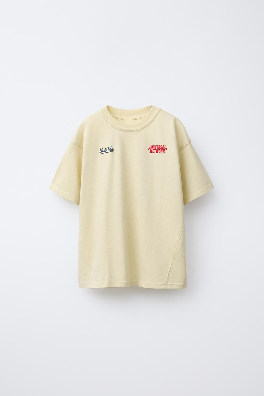 ZARA ФУТБОЛКА ИЗ ТКАНИ С ПРИНТОМ, ПАСТЕЛЬНО-ЖЕЛТЫЙ