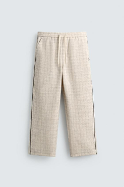 ZARA БРЮКИ-ДЖОГГЕРЫ С КОНТРАСТНЫМИ ЛАМПАСАМИ, ЭКРЮ