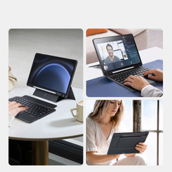 Защитный чехол подставка с клавиатурой (RUS) от Dux Ducis для Samsung Tab S10 FE, Tab S9 и Tab S9 FE, серия DK Series Keyboard, русская клавиатура с подсветкой