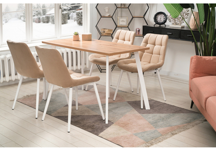 Стол деревянный Woodville Тринити Лофт 140х80 дуб крафт золотой, белый матовый, ножки белые