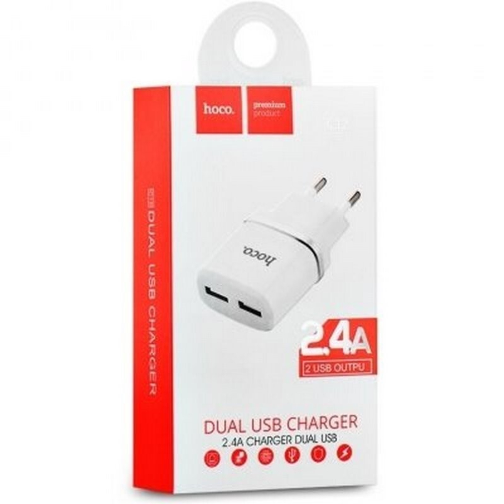 Сетевой адаптер питания HOCO C12 2USB 2.4A (белый)