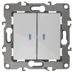 12-1105-01 ЭРА Выключатель двойной с подсветкой, 10АХ-250В, IP20, Эра12, белый