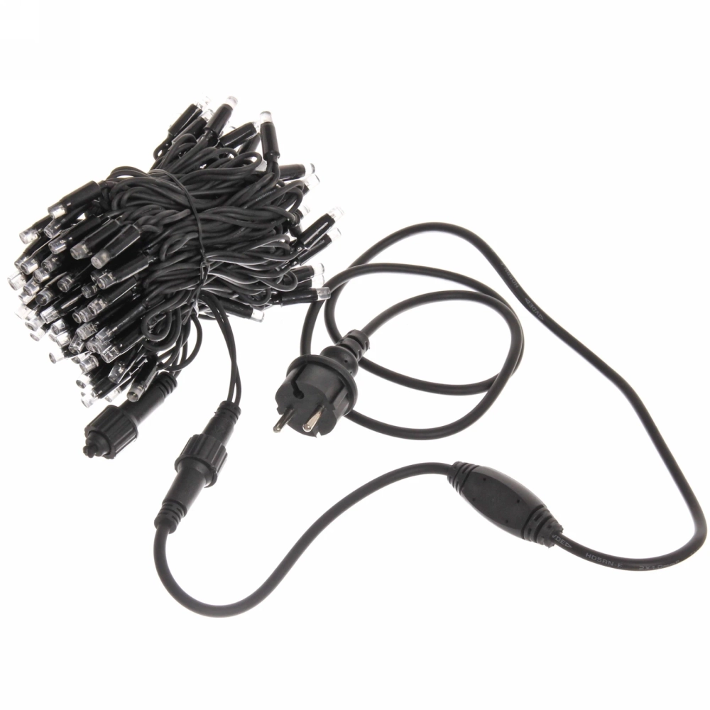 Гирлянда для улицы 11м 100 ламп LED чёрный провод, 8 реж, IP-65, Теплый белый (возможность соединения)