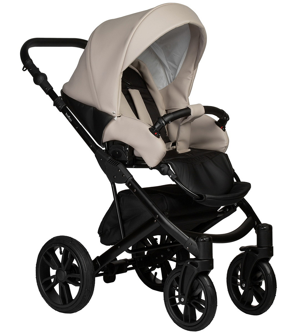 Детская коляска Indigo Mio Eco 2 в 1 04 черная кожа+св.бежевая кожа