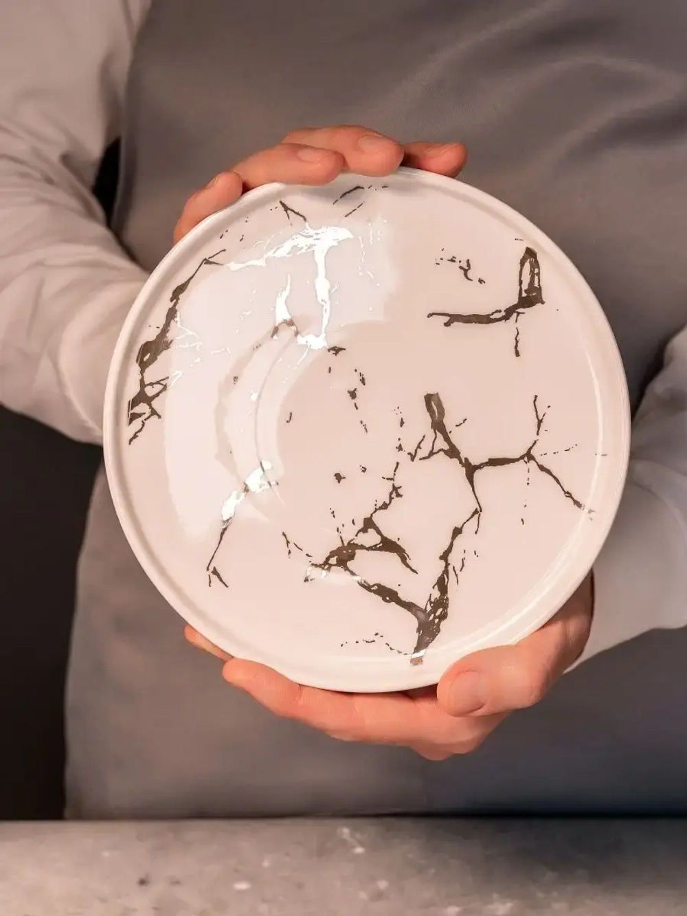 Набор посуды 6 тарелок белый мрамор 20 см