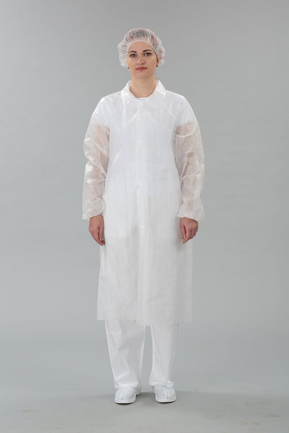 Халат одноразовый  из нетканого материала на кнопках ПрофиПлюс пл. 30г/м2