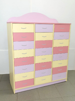 Стеллаж с ящиками на 24 места для детского сада