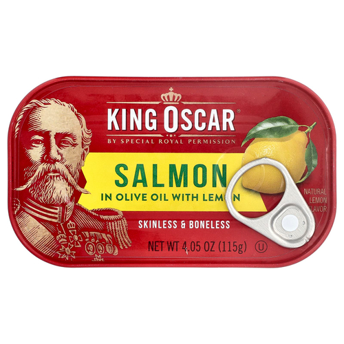 King Oscar, лосось без кожи и костей, в оливковом масле и с лимоном, 115 г (4,05 унции)