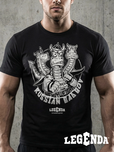 Футболка спортивная хлопковая мужская черная LEGENDA Горыныч белый