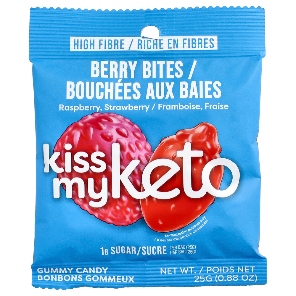 Kiss My Keto, жевательные конфеты, ягодный вкус, малина и клубника, 8 пакетиков по 25 г (0,88 унции)