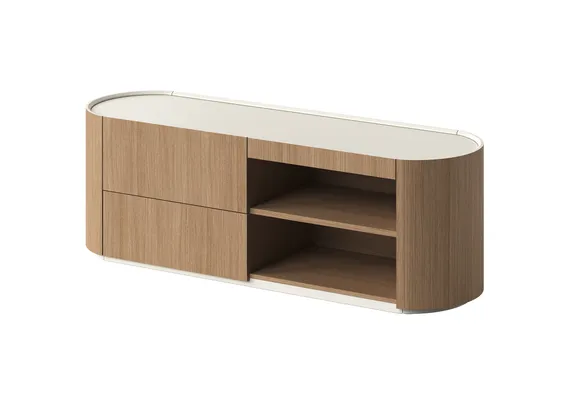 Тумба Lagom под ТВ 2 ящика 2 полки ширина 140 см (натуральный дуб, молочный)