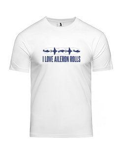 Футболка I love aileron rolls unisex белая с синим рисунком