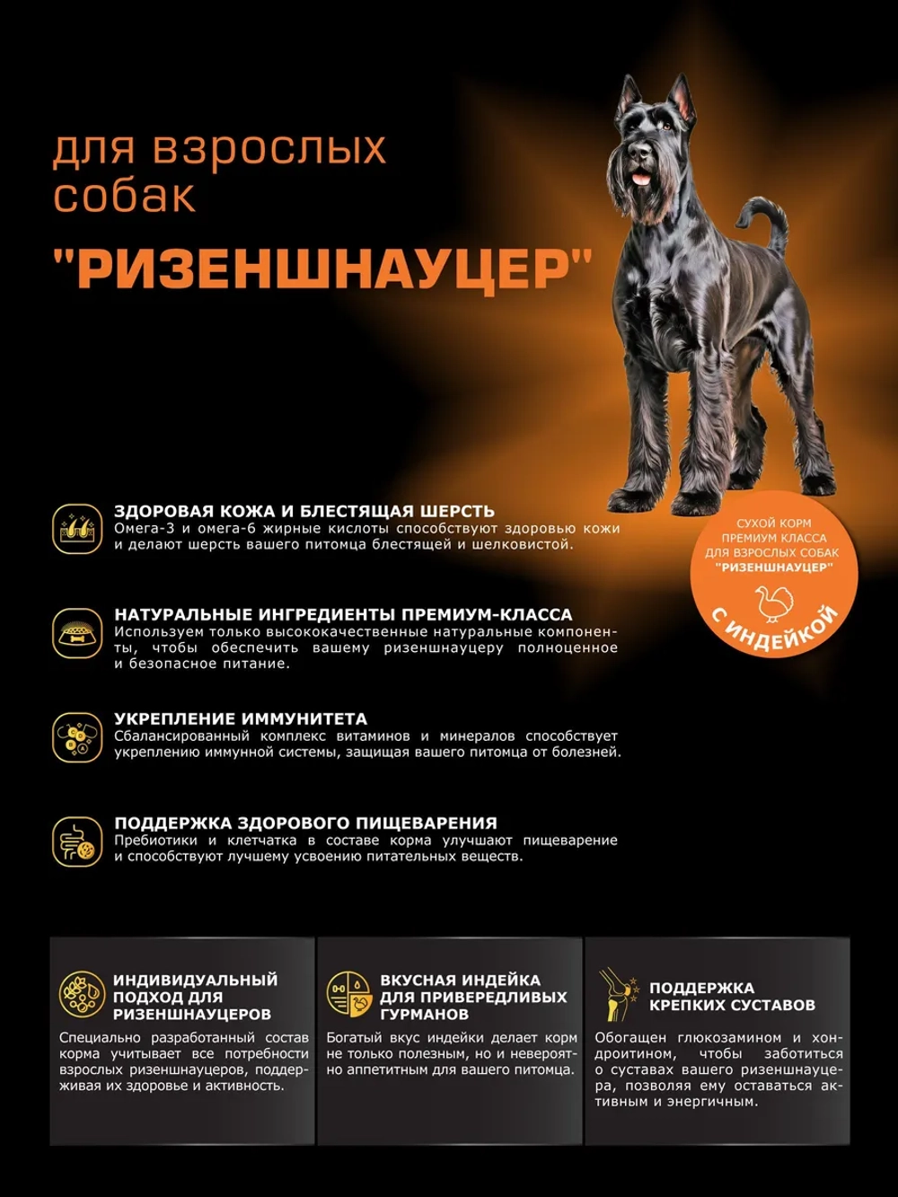 Корм для собак Ризеншнауцер, с индейкой, 12 кг