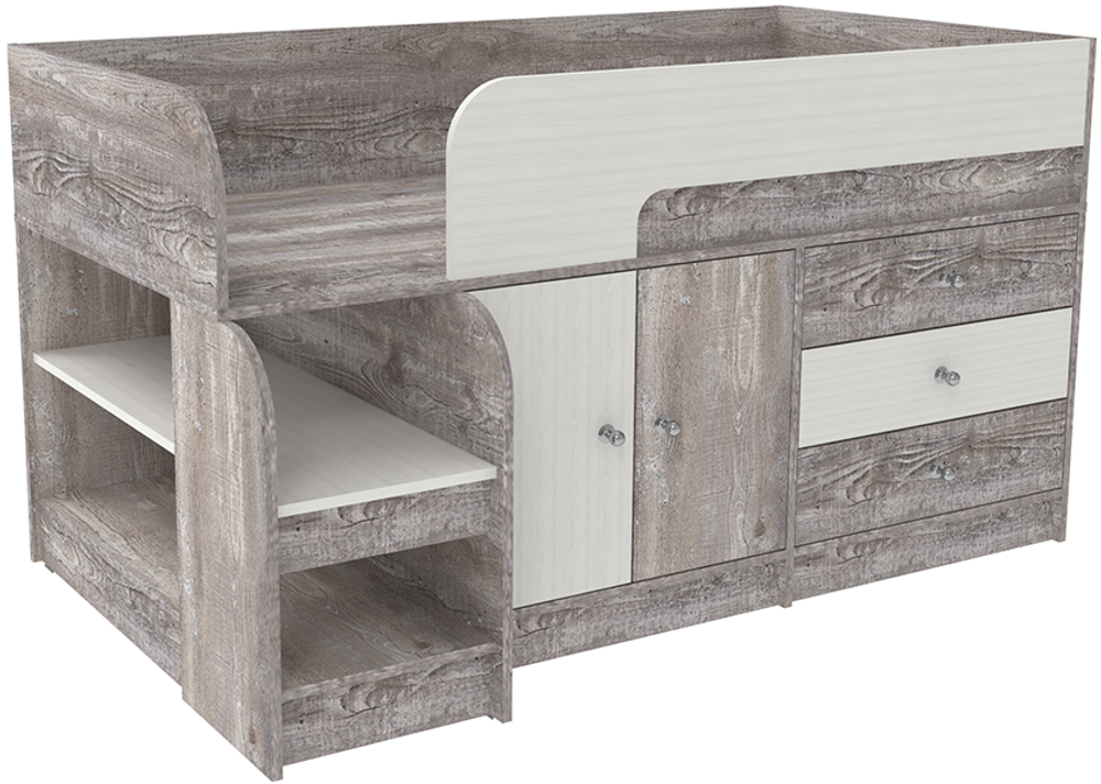 Кровать-чердак КарИВи Астра 9, 1 Бетон Белое Дерево