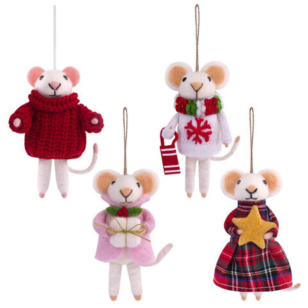 Украшение ёлочное (1 шт.) "Мышка", 6х5х13 см, фетр, хлопок, ассорти 4 дизайна, ЗОЛОТАЯ СКАЗКА, 592422